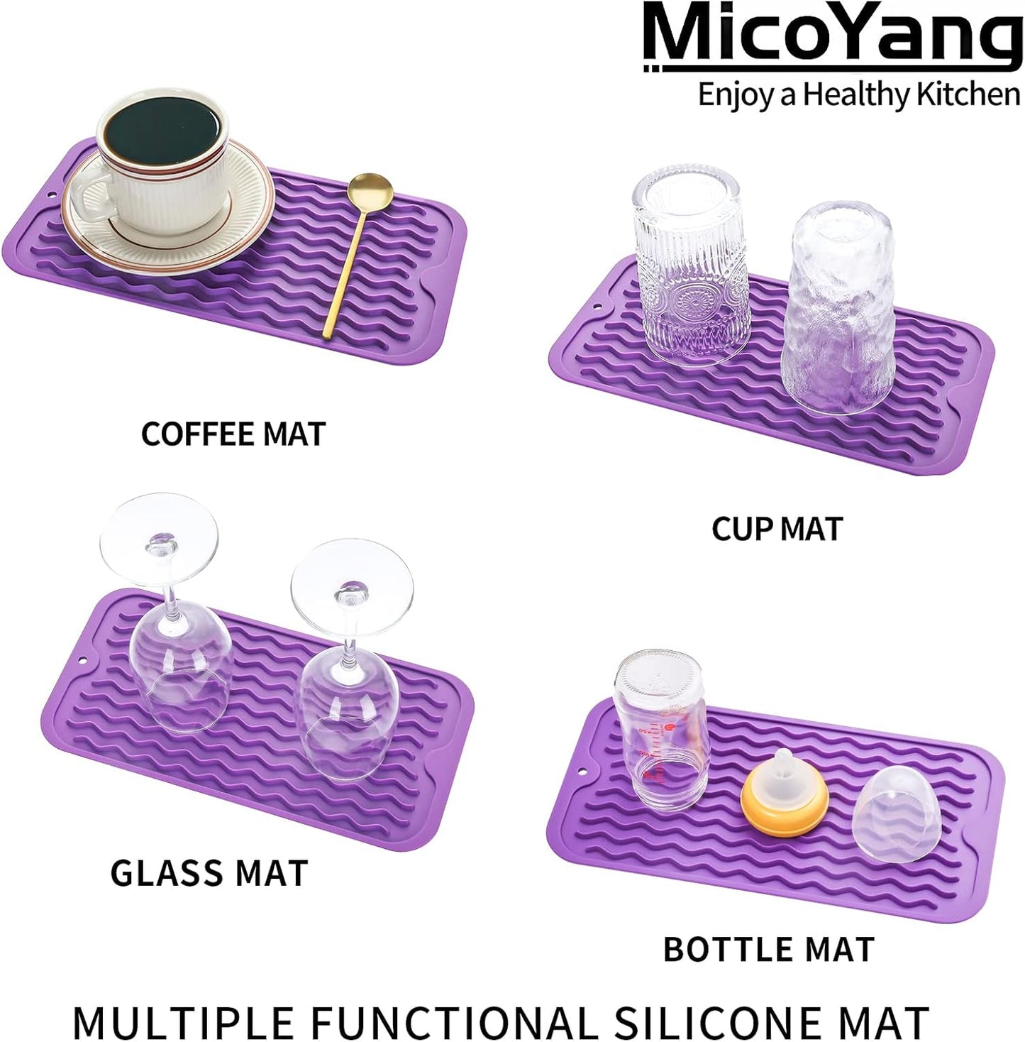 Silicone Dish Drying Mat for Multiple Usage,Easy clean,Eco-friendly,Heat-resistant Silicone Mat for Kitchen Counter or Sink,Refrigerator or Drawer Liner Purple S 12 inches x 6 inches