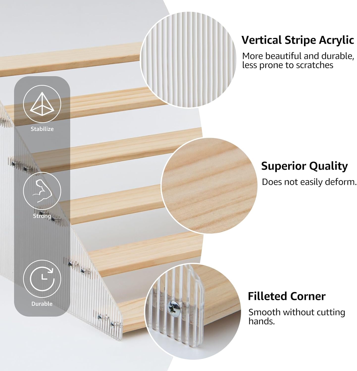 nianfeng Tiered Spice Rack, 6-Tier Spice Pantry Kitchen Cabinet Organizer, 12-Inch, Natural Wood Acrylic Stair Riser Stand, Countertop Seasoning Shelf