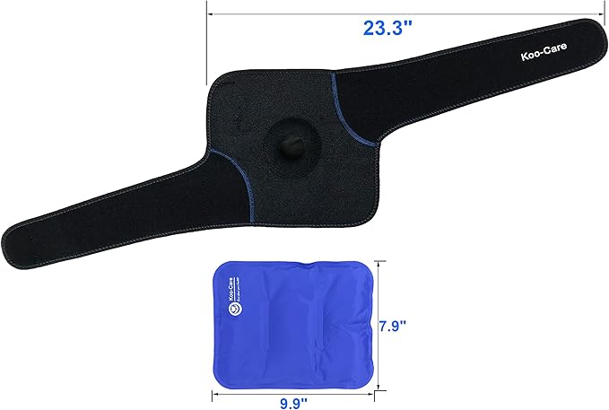Koo-Care 2 Knee Gel Ice Pack & Wrap For Injuries Reusable Hot Cold Therapy Compress Pain Relief for Arthritis, Tendonitis, ACL, Knee Replacement Surgery - 9.9" x 7.9" Neoprene Brace With Long Straps
