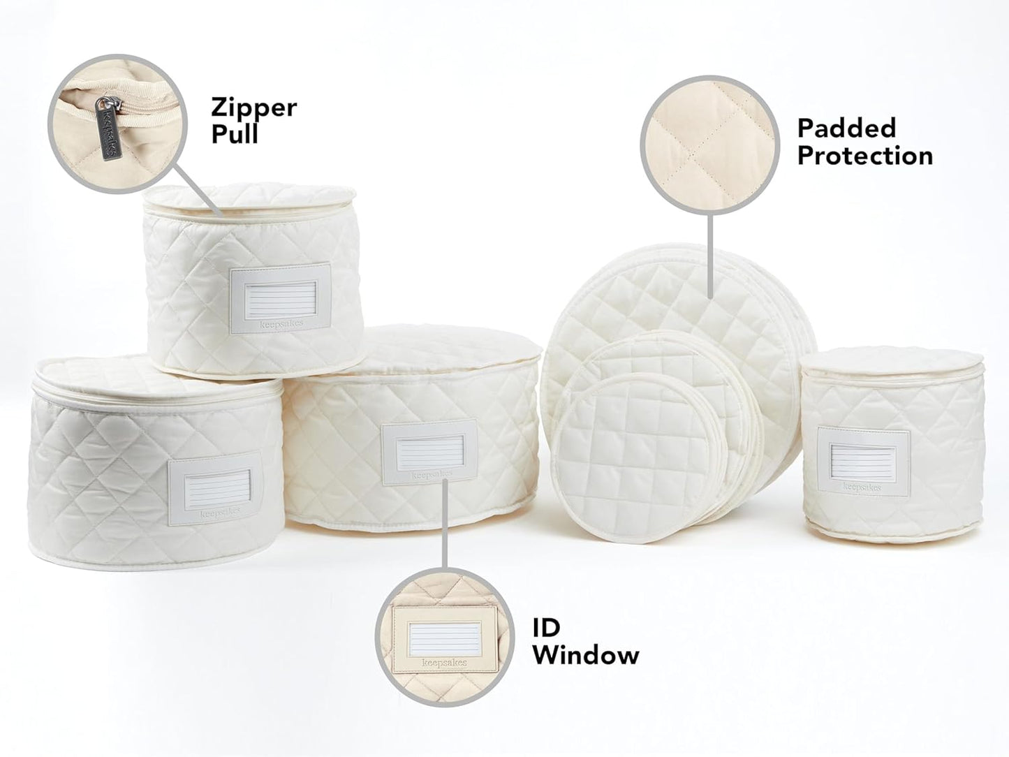 Covermates Keepsakes - Dish Storage Set - Padded Protection - ID Window - Stain Resistant - Machine Washable - China Storage, Cream