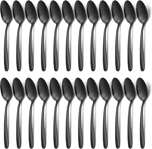 24-Piece Dinner Spoons Set (7.4 inch), Unokit Stainless Steel silverware, Tablespoon, Silverware Spoons Only for Home, Kitchen or Restaurant - Mirror Polished, Dishwasher Safe - Black