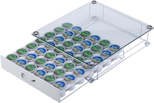 Rice rat K Cup Pod Holde Glass Top Drawer,Coffee Pod Holder Capsule Display Storage compatibility 42 k-cup(white)