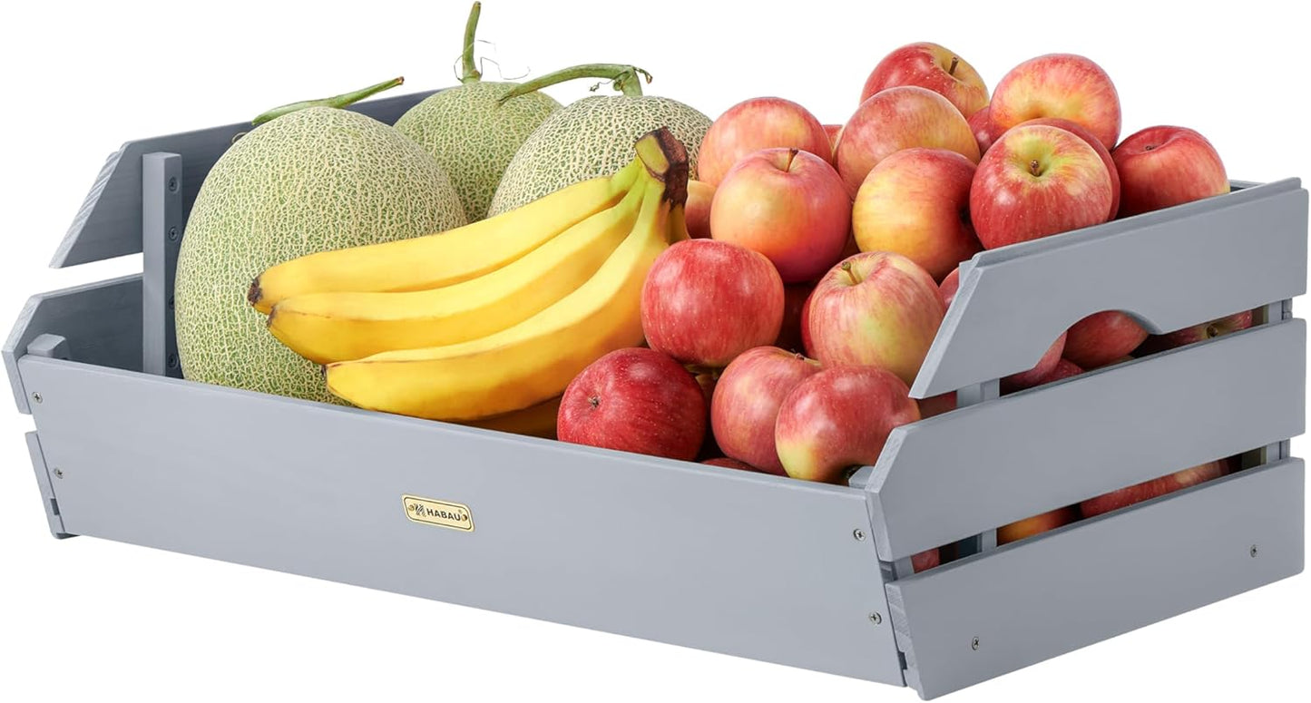 HABAU Wood Potato Onion Storage Bins - Wooden Stackable Produce Basket - Fruit Vegetable Storage for Kitchen Pantry Organization