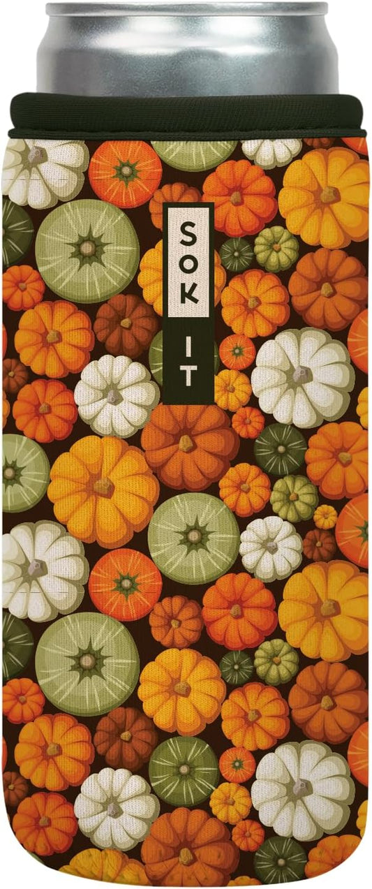 Sok It CanSok Sleeve for Beer & Soda Insulated Neoprene Cover (Pumpkin Spice, 12oz Slim Can Sleeve)