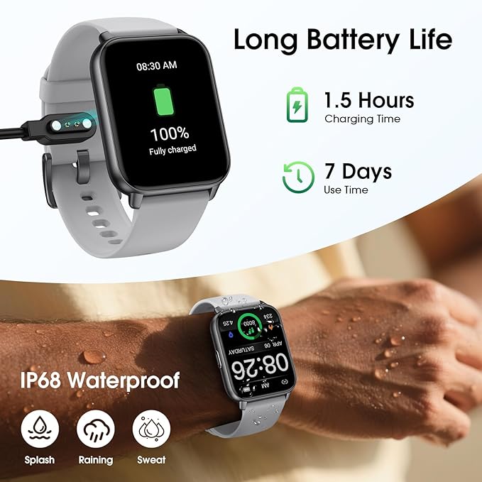 Kummel Smart Watch for Men Women, No App/Phone Required, Fitness Tracker with Pedometer, Bluetooth Call (Answer/Make Call), Heart Rate Blood Oxygen Monitor Step Counter, 100+ Sports Modes