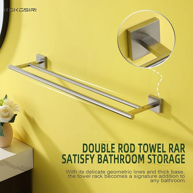 KOKOSIRI Towel Holder Bathroom Accessories Double Towel Bar 24 Inch B5005BR-L24