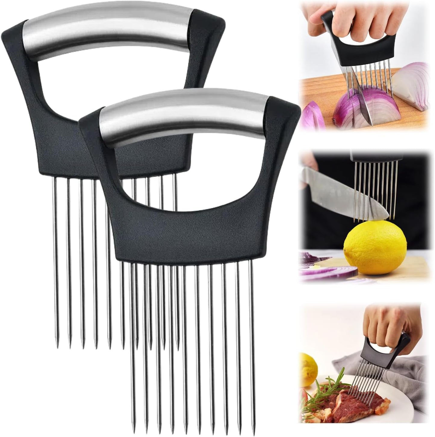 2025 Upgraded Onion Slice, New Stainless Steel Onion Chopper for Slicing, Chopper Slicing Assistant Tool, Cutter for Slicing of Meat, Onion, Potato, Tomato Kitchen Gadgets (2)