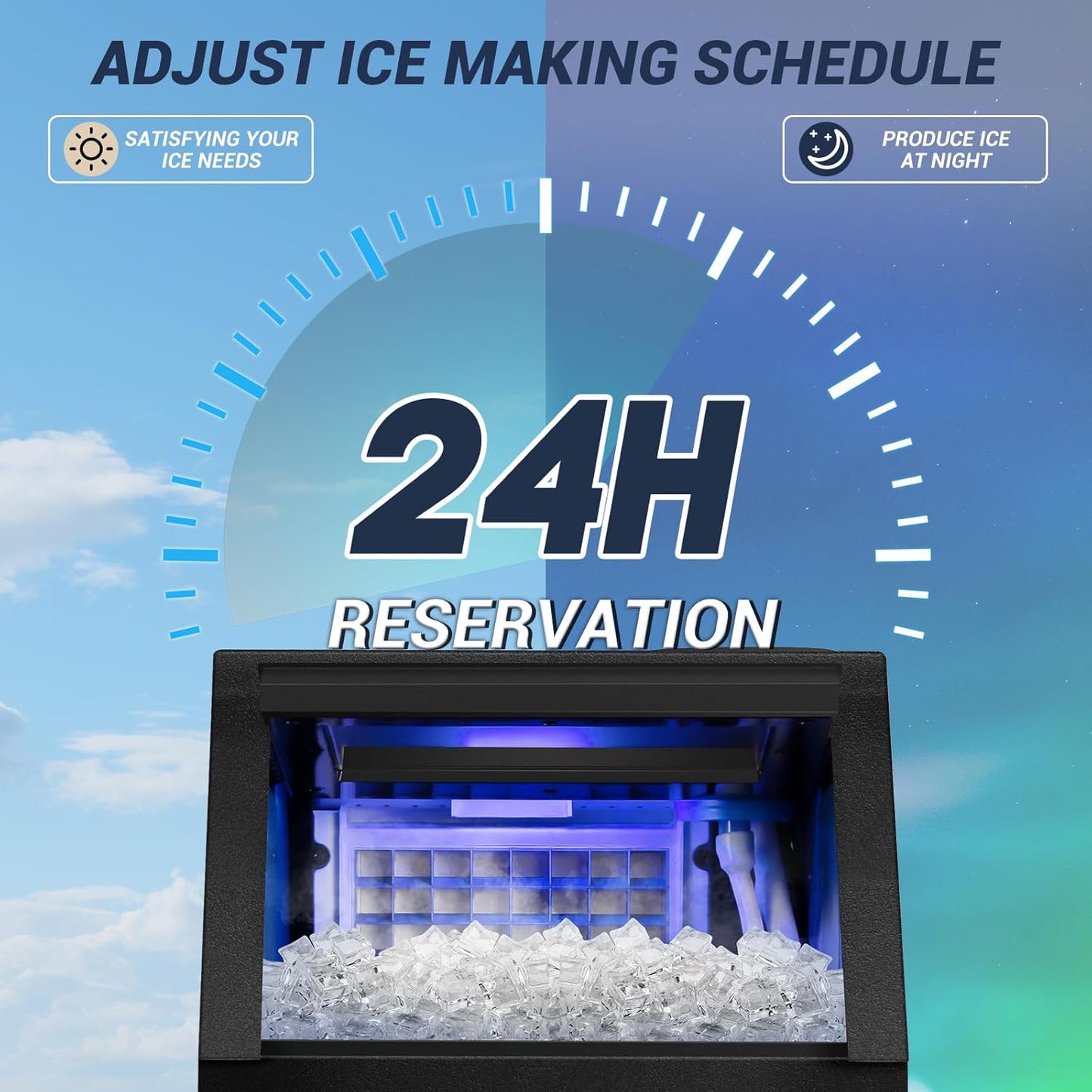 15" Wide Commercial Ice Maker Machine 120LBS/24H - 40PCS Ice Cubes per Cycle, with 30LBS Storage Bin Undercounter/Freestanding Ice Cube Maker for Home Bars and Outdoors, Self-Cleaning Ice Machine