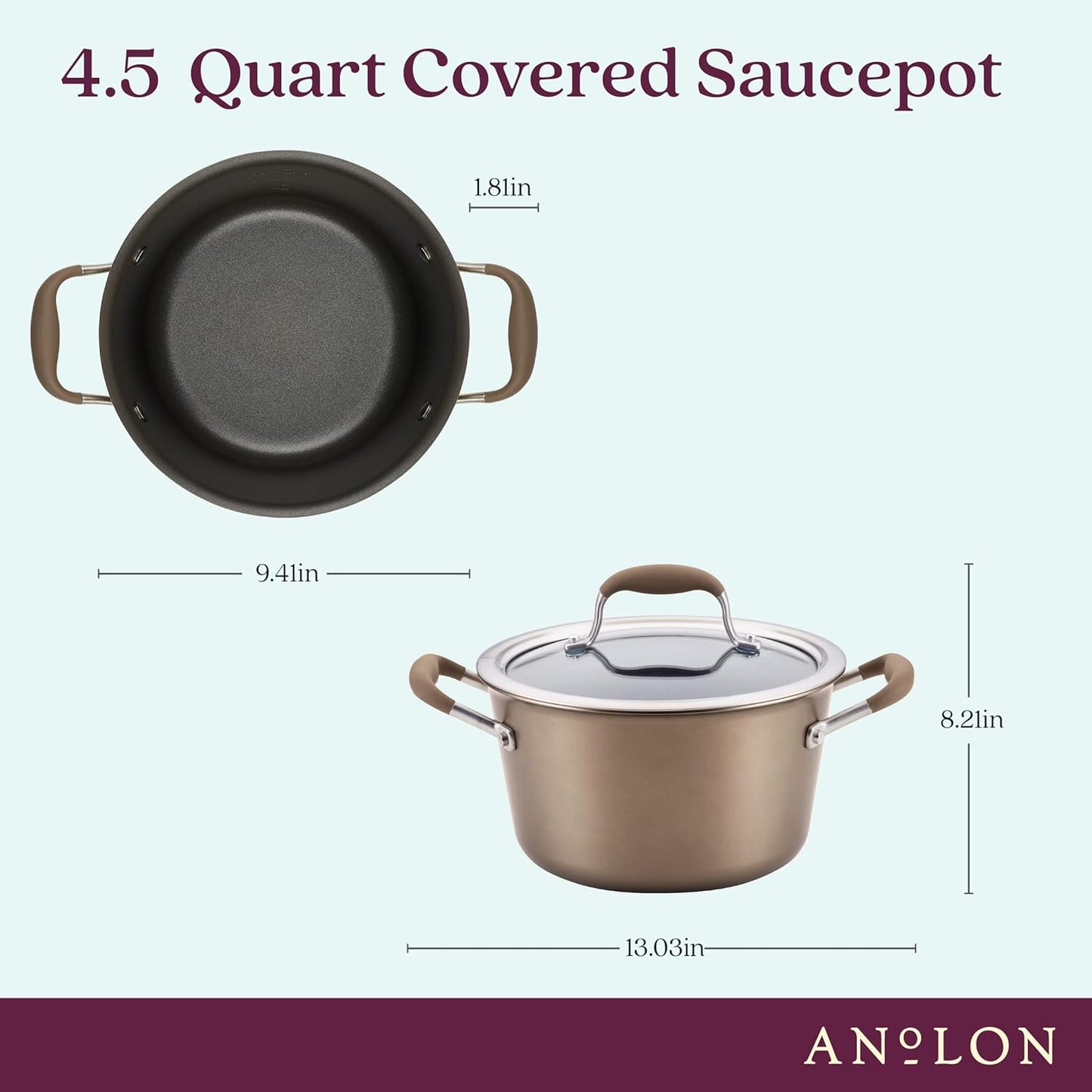 Anolon Advanced Home Hard-Anodized Nonstick Tapered Sauce Pan/Saucepot, 4.5-Quart (Bronze)