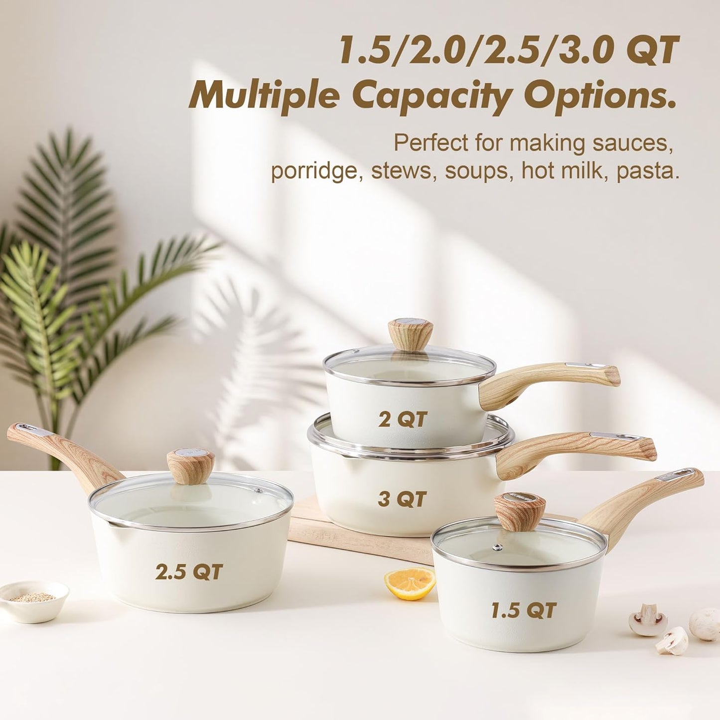 SENSARTE Ceramic Nonstick Sauce Pan with Lid, 1.5 Quart Small Saucepan, White Cooking Pot with Stay Cool Handle, Non toxic Kitchen Sauce Pot, Non stick Saucier Pan, Induction Pot, PFOA PTFE PFAS Free