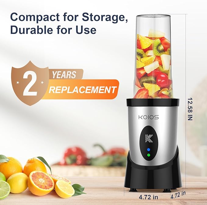 KOIOS Smoothie Blender, 900W Personal Blender for Shakes and Smoothies Kitchen with 2 No-BPA 22oz Portable Blender Cups, Single Serve Smoothies Maker Mixer for Juices, Nutritious Recipe, Sliver