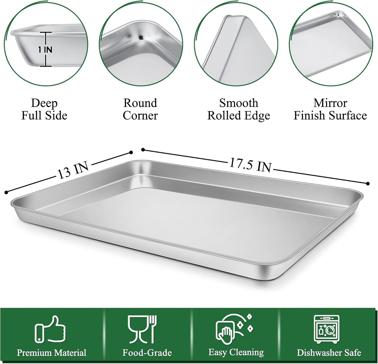 P&P CHEF 17.5 Inch Baking Sheet and Rack Set, Stainless Steel Cookie Sheets Oven Baking Pans Trays with Cooling Racks for Cooking & Roasting, Oven & Dishwasher Safe, (4Pcs)