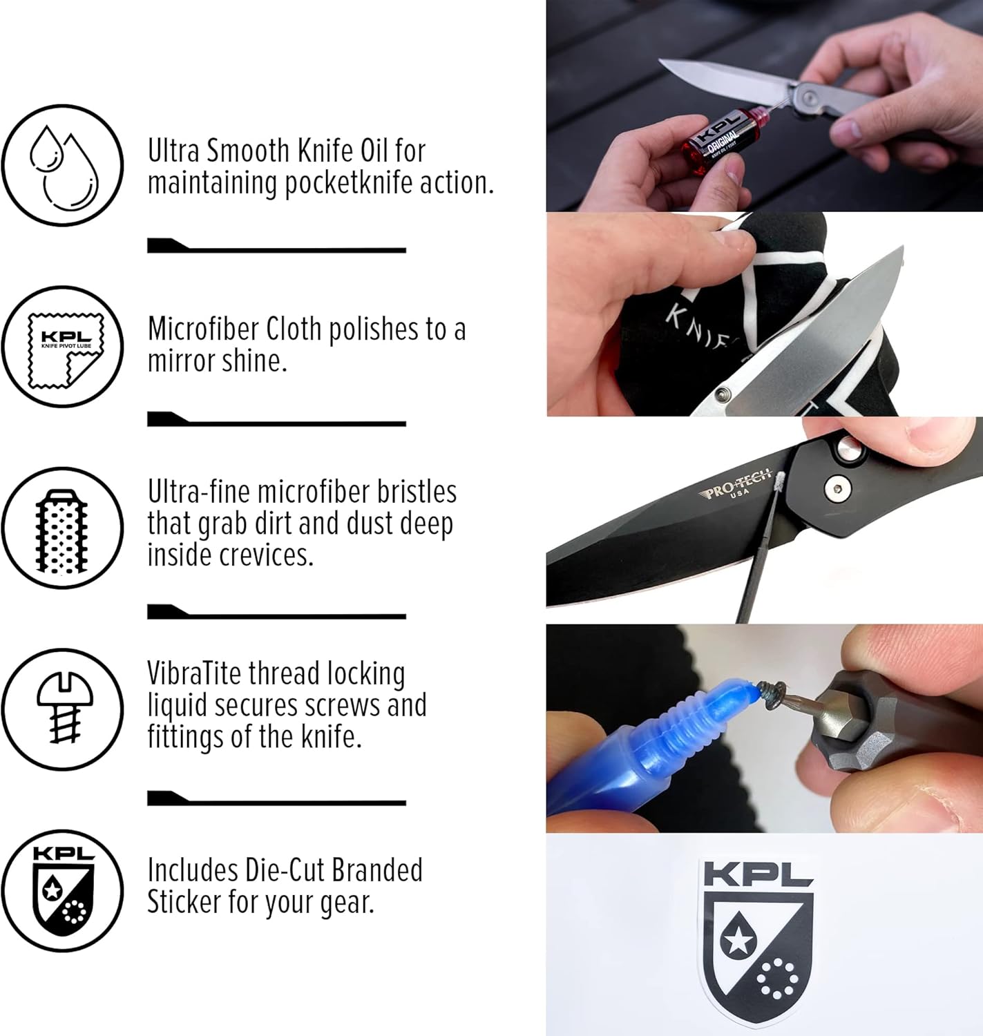 KNIFE PIVOT LUBE KPL Original Knife Care & Maintenance Kit Bundle for Blades Knife Pivot Lube Heavy,Pocket Knife Lubricant, Knife Honing Oil Knife Oil Lubricant for Blade Care, 10ml Oil Bottle