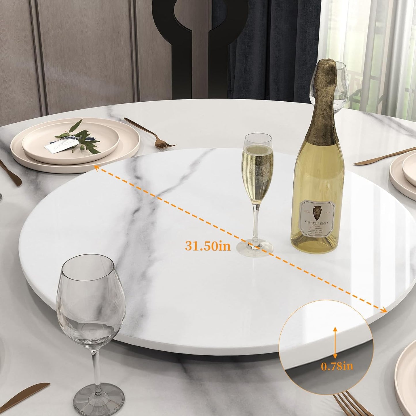 31.5" Lazy Susan for Table Top Sintered Stone Rotating Serving Tray for Dining Table, Kitchen Lazy Susan Organizer Spinning Rotating Food Server Party Centerpieces