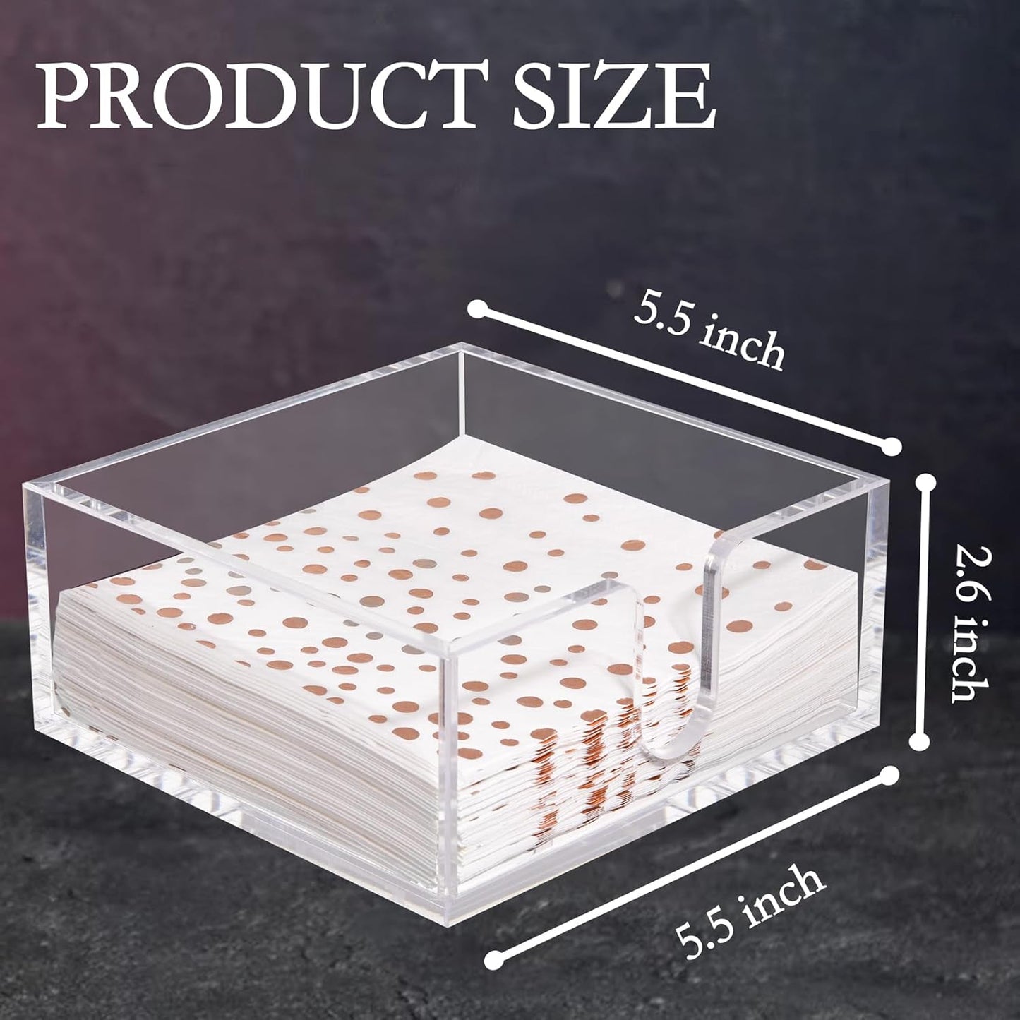 Rubtlamp 2 Pack Napkin Holder, Clear Acrylic Napkin Holder, 5.5x5.5x2.6 Inch Square Cocktail napkin holder, Plastic Napkins holder Great for Table Bathroom,Kitchen, Dinners for Mothers Day