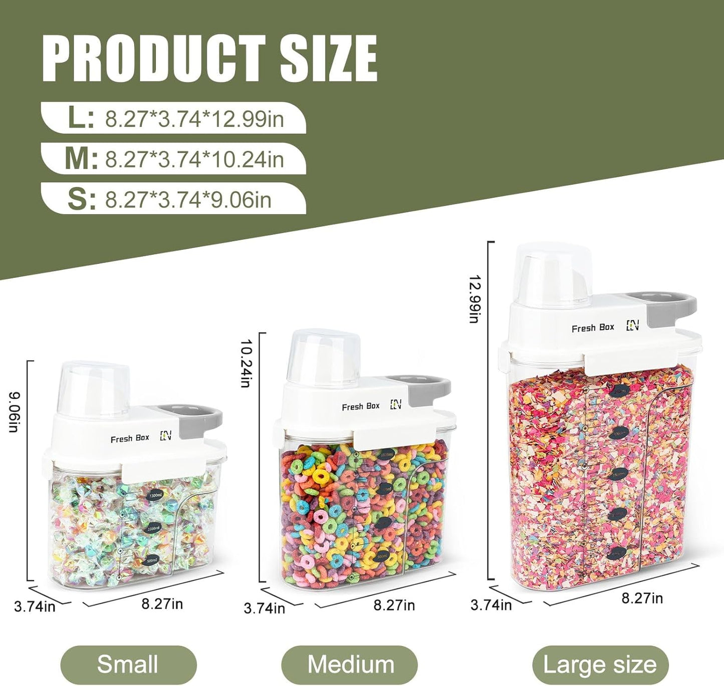 Cereal Storage Container 2Pack,44oz/1.3L Airtight Food Storage Containers With Lids,Organizers Storage With Measuring Cup for Beans,Sugar,Rice,Nuts,Snacks,Pet Food,Candy