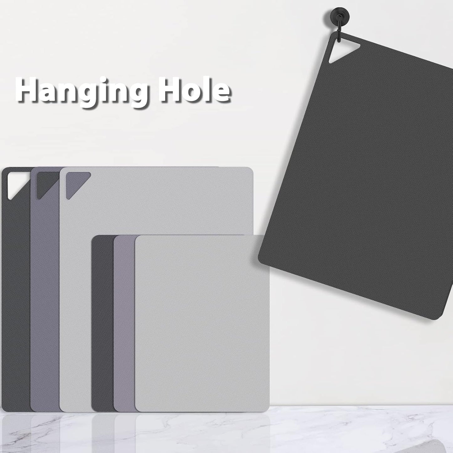 WK Flexible Plastic Cutting Boards for Kitchen Set of 6, Non Slip Cutting Board Mats with Hole, Cutting Boards for Meat, BPA Free, Dishwasher Safe, Multi Size