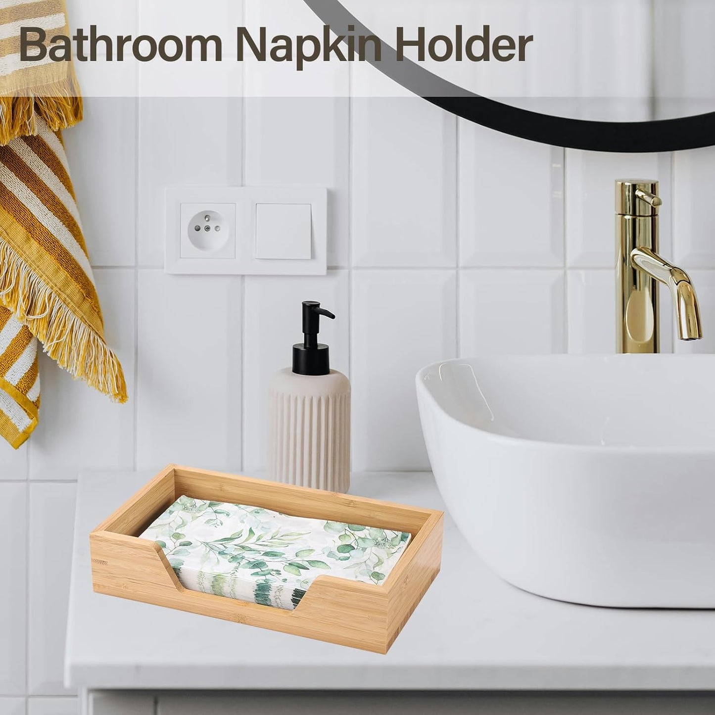 Guest Towel Napkin Holder, Bamboo Disposable Hand Towel Holder for Bathroom, Wooden Guest Towel Holder Tray with Big Side Opening, Rectangular Farmhouse Cocktail Napkin Holder