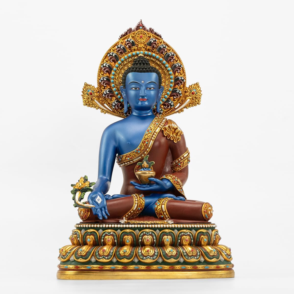 Medicine Buddha Statue Indoor, Handmade Copper Home Decor, Tibetan Buddhism, Hand-Painted Buddhist Budda (10.62", Bhaisajyaguru)
