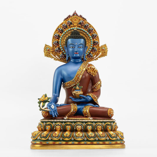 Medicine Buddha Statue Indoor, Handmade Copper Home Decor, Tibetan Buddhism, Hand-Painted Buddhist Budda (10.62", Bhaisajyaguru)
