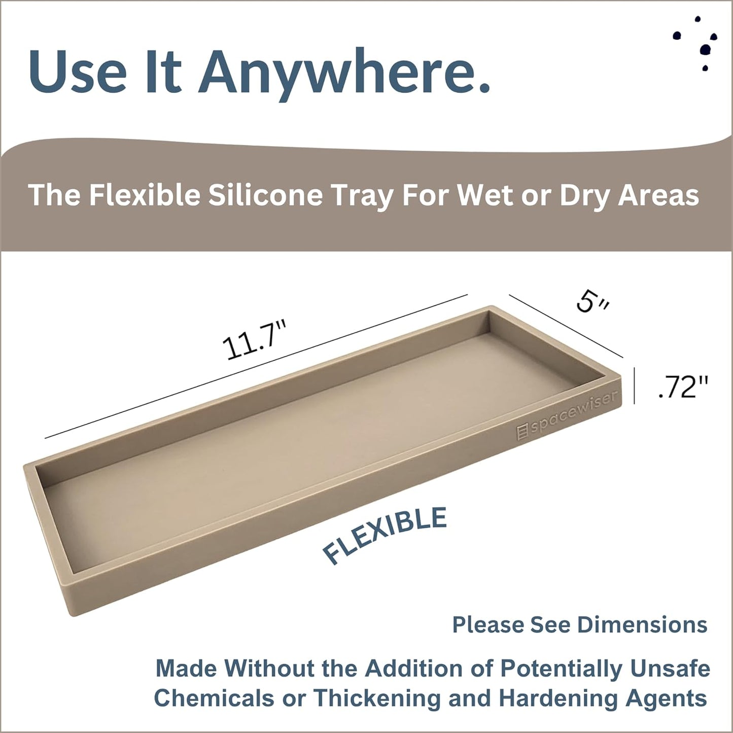 Countertop and Vanity Tray - 11.7" Silicone Bathroom Tray, Flexible Dish Soap Holder for Kitchen, Bathroom Counter Organizer, Shower Toilet Tank Trays Décor Accessories, Sink Makeup Mat Oil