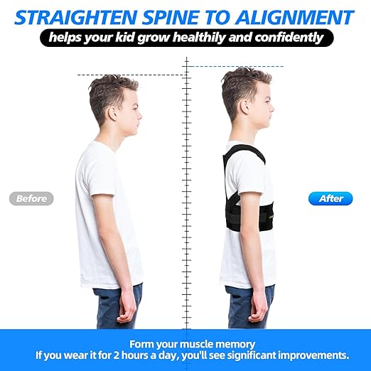 Lexniush Posture Corrector for Kids Teenagers, Updated Adjustable Upper Back Posture Brace for Boys/Girls, Breathable Back Support Braces for Scoliosis, Hunchback, Pain Relief, Spine Corrector, M