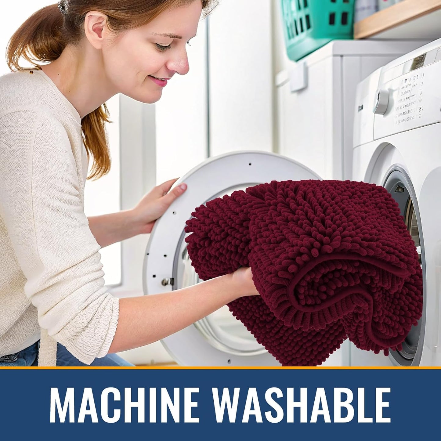 Arotive Bathroom Rugs 24x16, Extra Soft Absorbent Shaggy Chenille Bath Rugs, Machine Washable Rubber Backing Non-Slip Bath Mats for Bathroom Floor Tub and Shower, Home Decor Accessories, Burgundy