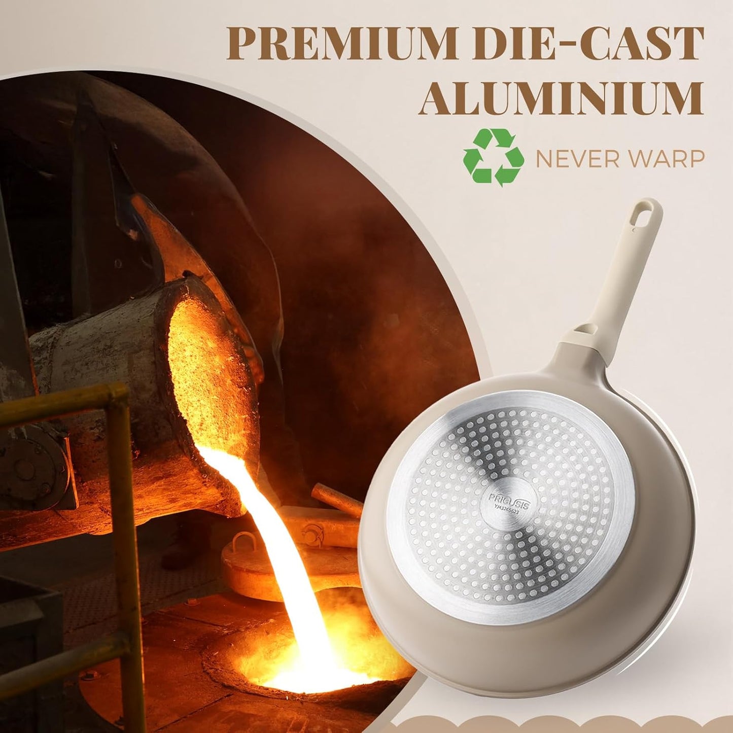 Nonstick Frying Pan with Lid, Healthy Skillet, Egg Pan Nonstick Omelet Pan Chef's Pan, PFOA & PTFE Free, Induction Compatible (10 Inch W/L Natural Linen)