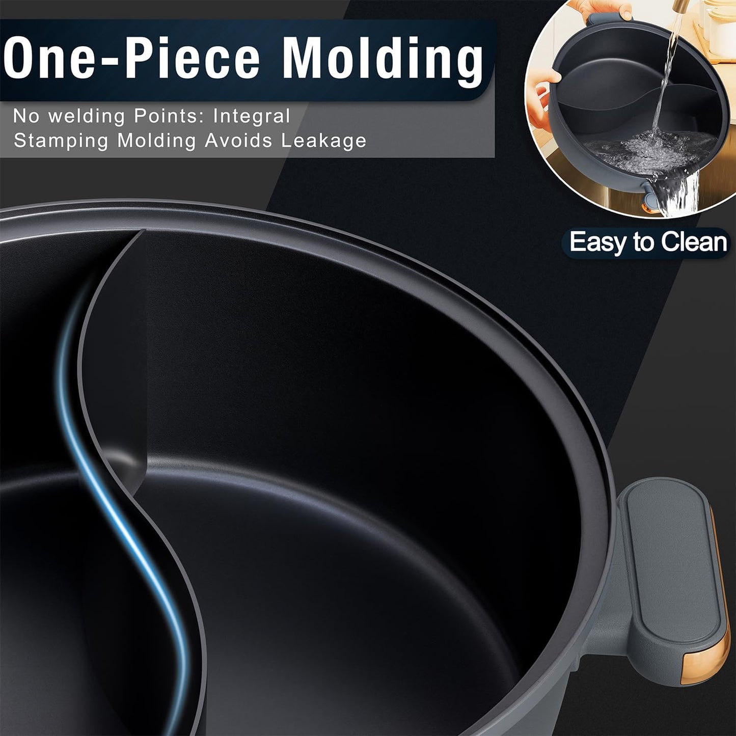 Dezin Hot Pot Electric with Divider, 4L Electric Shabu Shabu with Dual-Flavor Pot,3.7" Depth Nonstick Dual Side with Multi-Power Control for Party, Family and Friend Gathering