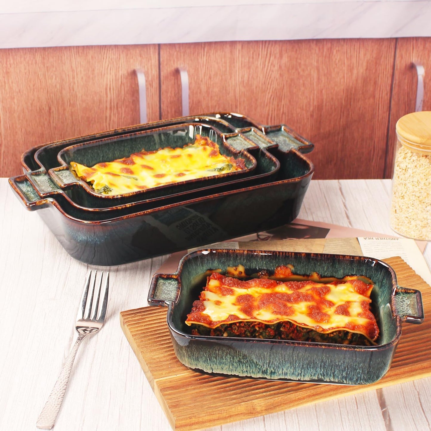 Porcelain Casserole Baking Dish - 23.7 Oz Ceramic Baking Dish Lasagna Pans, Oven Safe Durable Bakeware for Kitchen Home Decor, Banquet and Dinner, Rectangular 2 pieces, 8 x 6 Inch