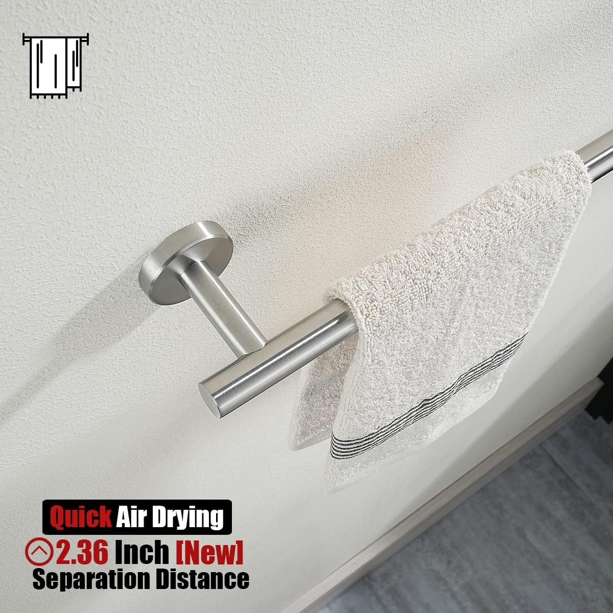 JQK Bathroom Towel Bar, 15 Inch 304 Stainless Steel Thicken 0.8mm Towel Rack, Towel Holder Brushed Finished Wall Mount, Useable Length 12 Inch, TB110L12-BN