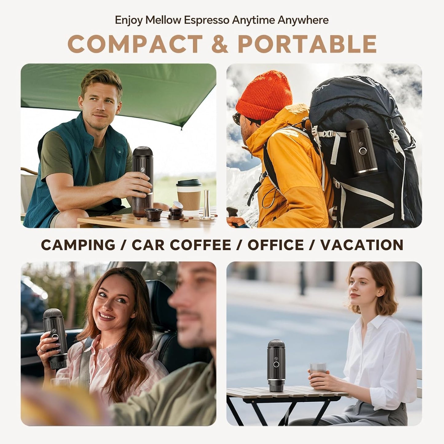 Rich Crema Portable Electric Espresso Coffee Maker, Fast self-heating 2 IN 1 Extraction System Espresso Machine, Support Ground Coffee and NS capsule, for Travel、Car、Hiking、Climbing（Black）