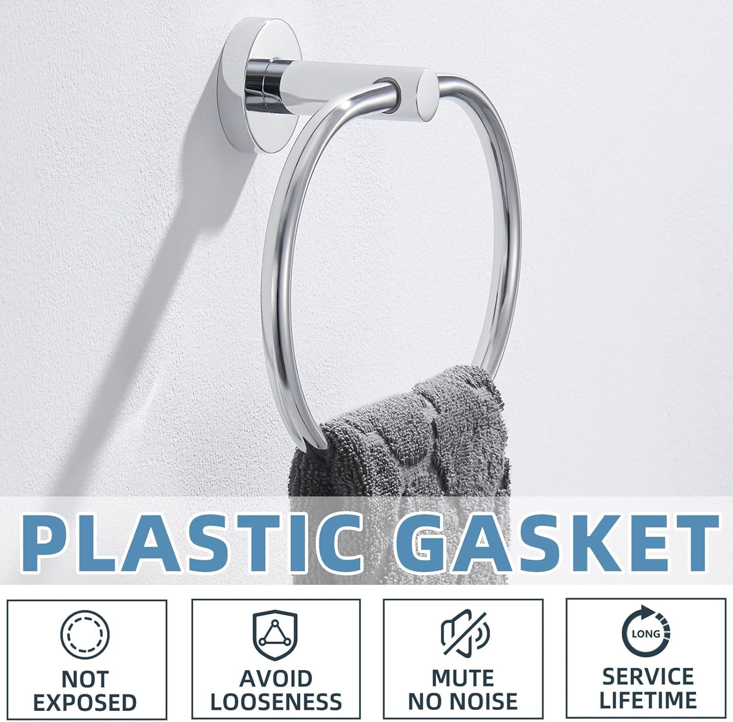 APLusee Oval Towel Ring Chrome, Stainless Steel Hand Towel Holder for Bath Kitchen, Wall Mounted