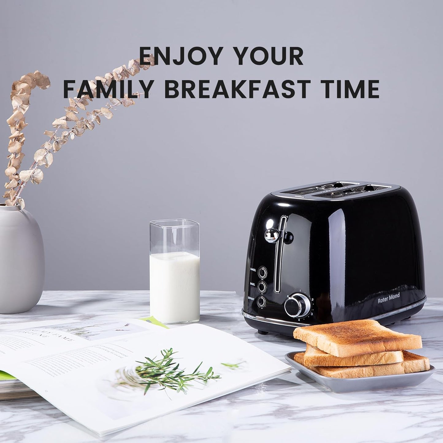 2 Slice Toaster Retro Stainless Steel with Bagel, Cancel, and Defrost Functions, 6 Bread Shade Settings, Extra Wide Slots and Removable Crumb Tray, Black