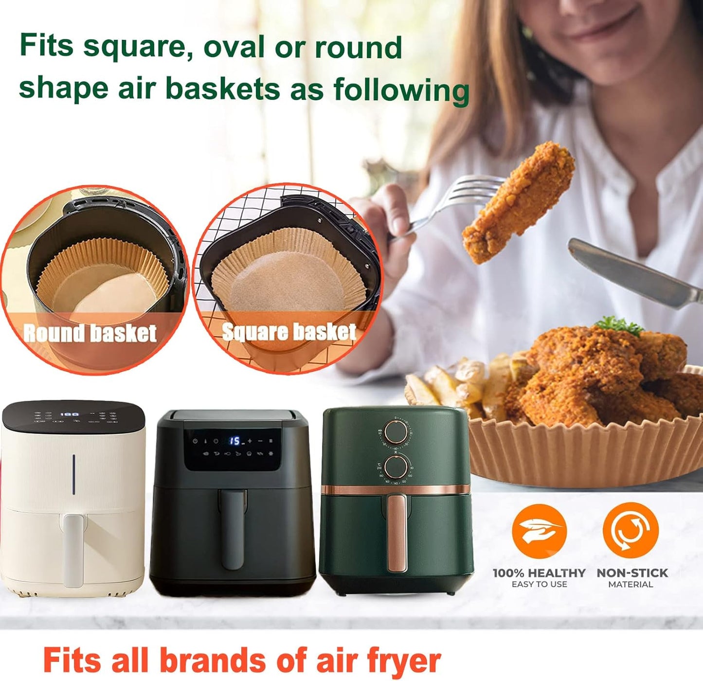 Large Air Fryer Disposable Paper Liner Round, 10 Inch Parchment Liners Non-Stick Fryer Paper Pads Baking Paper Food Grade for 7qt Power XL Air Fryer, Baking Roasting Microwave