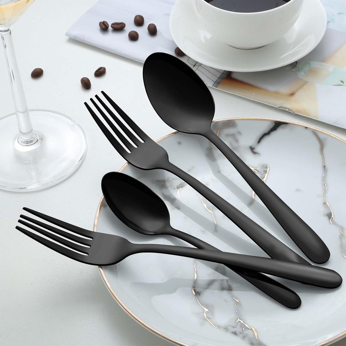 Pleafind 36 Pieces Black Teaspoons Set - 6.2 inch, Spoon Silverware, Stainless Steel Tea Spoons, Mirror Polished Small Teaspoon, Dessert Spoons for Home, Kitchen, Restaurant, Dishwasher Safe