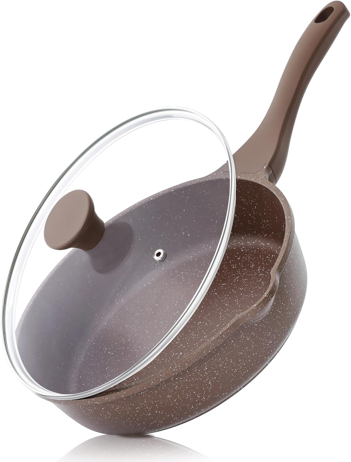 SENSARTE Nonstick Deep Frying Pan Skillet, 10-inch Saute Pan with Lid, Stay-Cool Handle, Cooking Pan, Healthy Stone Cookware Induction Compatible