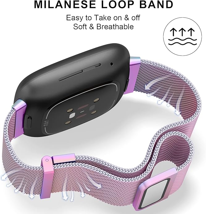 Meliya Metal Band for Fitbit Sense 2 / Sense Bands, Fitbit Versa 4 / Versa 3 Bands Women Men, Stainless Steel Mesh Magnetic Replacement Bracelet Strap for Fitbit Sense 2 / Versa 4 Smartwatch