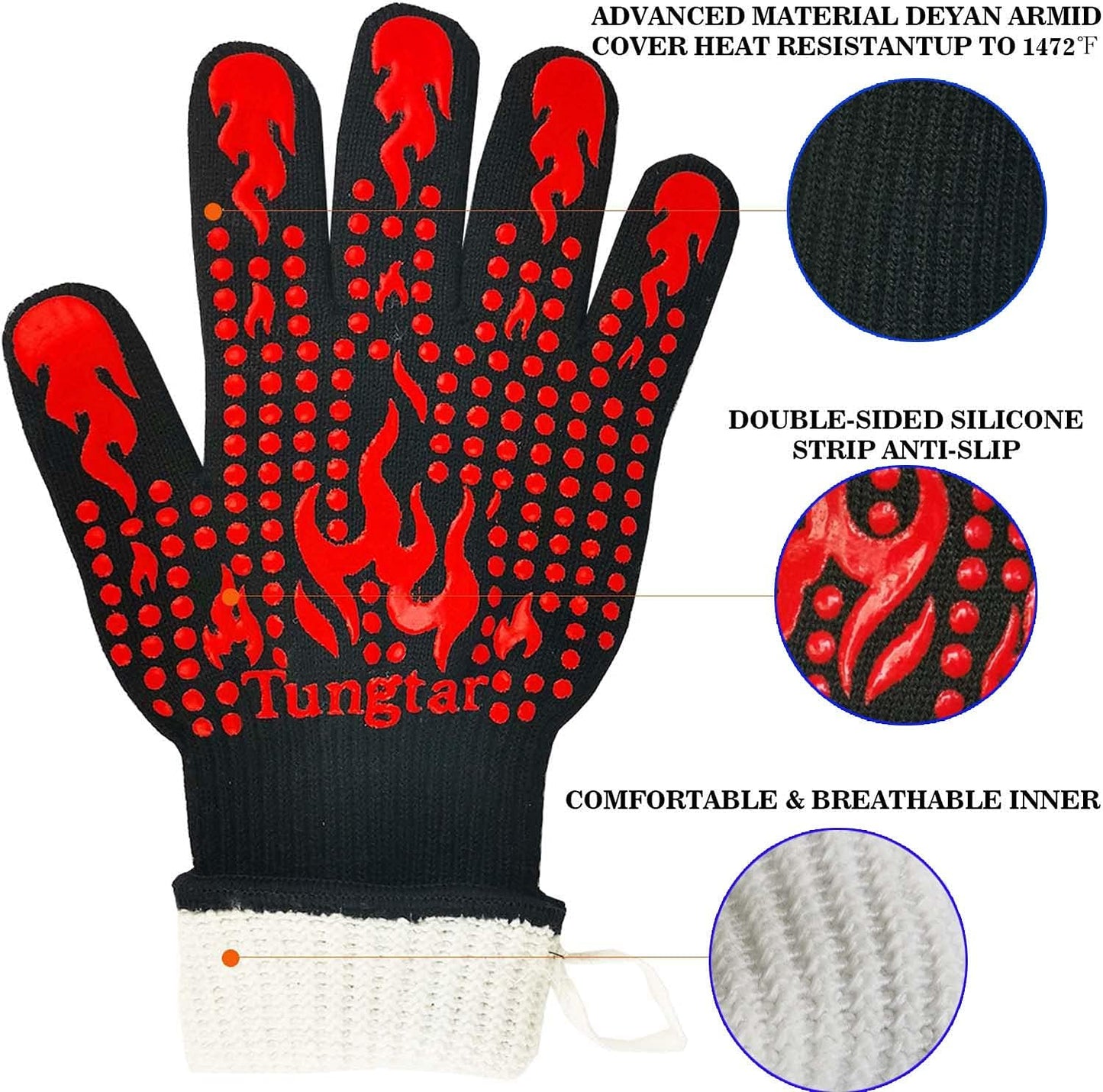 Turkey Fryer BBQ Heat Resistant Gloves, Cooking Gloves, Oven Gloves 1472℉,14Inch, Heat Resistant, Grill Gloves, Silicone Non-Slip Cooking Gloves for Cooking, Grilling, Baking, Welding, (Large, Red)