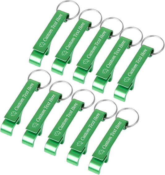 10PCS Personalized Bottle Opener Keychain Bulk Custom Beer Bottle Opener with Logo Text Engraved Wedding Bottle Opener Favors Customized Gifts for Guests Baby Shower Birthday Party-Green