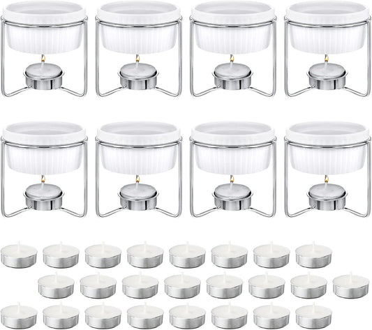 Treela 40 Pieces Ceramic Butter Warmers Set Included Butter Warmers Melter and 32 Tealight Candles for Chocolate Cheese Fondue Crab Lobster Microwave Oven Safe