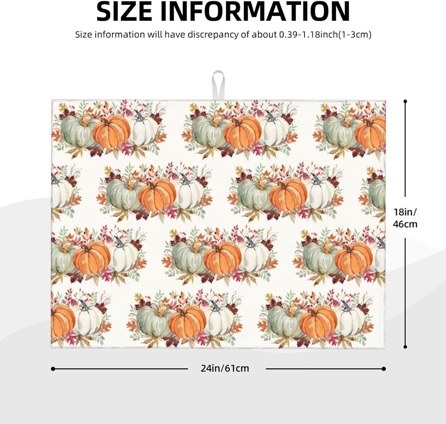 Fall Dish Drying Mat 18x24 for Kitchen Counter, Watercolor Pumpkin Leaf Decorative Absorbent Coffee Mat Dish Drying Pad Coffee Bar Dish Drainer Rack Mat Drainer Mat