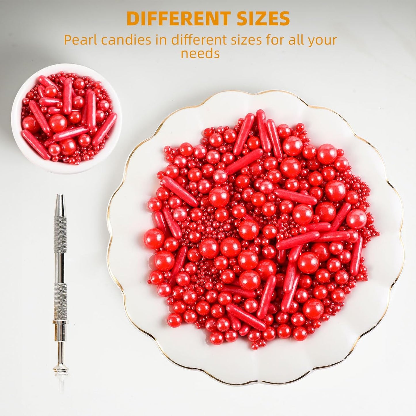 Kasvan Red Mix Sugar Sprinkles - Edible Candy Pearls with 4-Claw Sprinkle Pen,118g/4.16 Oz, Gift Box Pack, Baking Cake Decorations, Ice Cream Toppings and Cookie Decorating (Red)