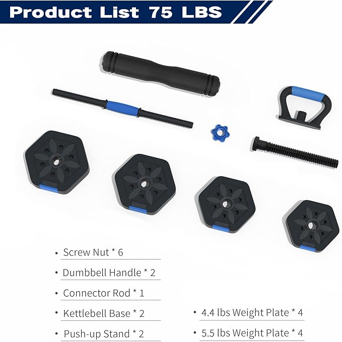 VIVITORY Dumbbell Sets Adjustable Weights, Free Weights with Connector, Non-Rolling Adjustable Dumbbell Set, Barbell for Home Gym, Hexagon, Cement Mixture