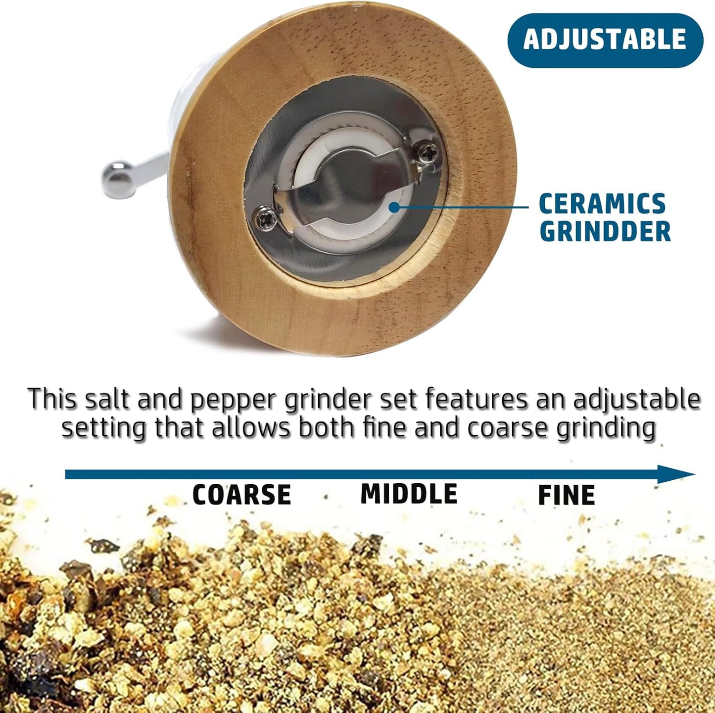 Pepper Mill Set, Manual Pepper Mills, Classical Hand Shake Wooden Pepper Grinder Set or Salt Grinder, Salt Mills Ceramic Blades Metal Handle, Enjoy Fresh Ground spices (Antique 1pcs-5in)