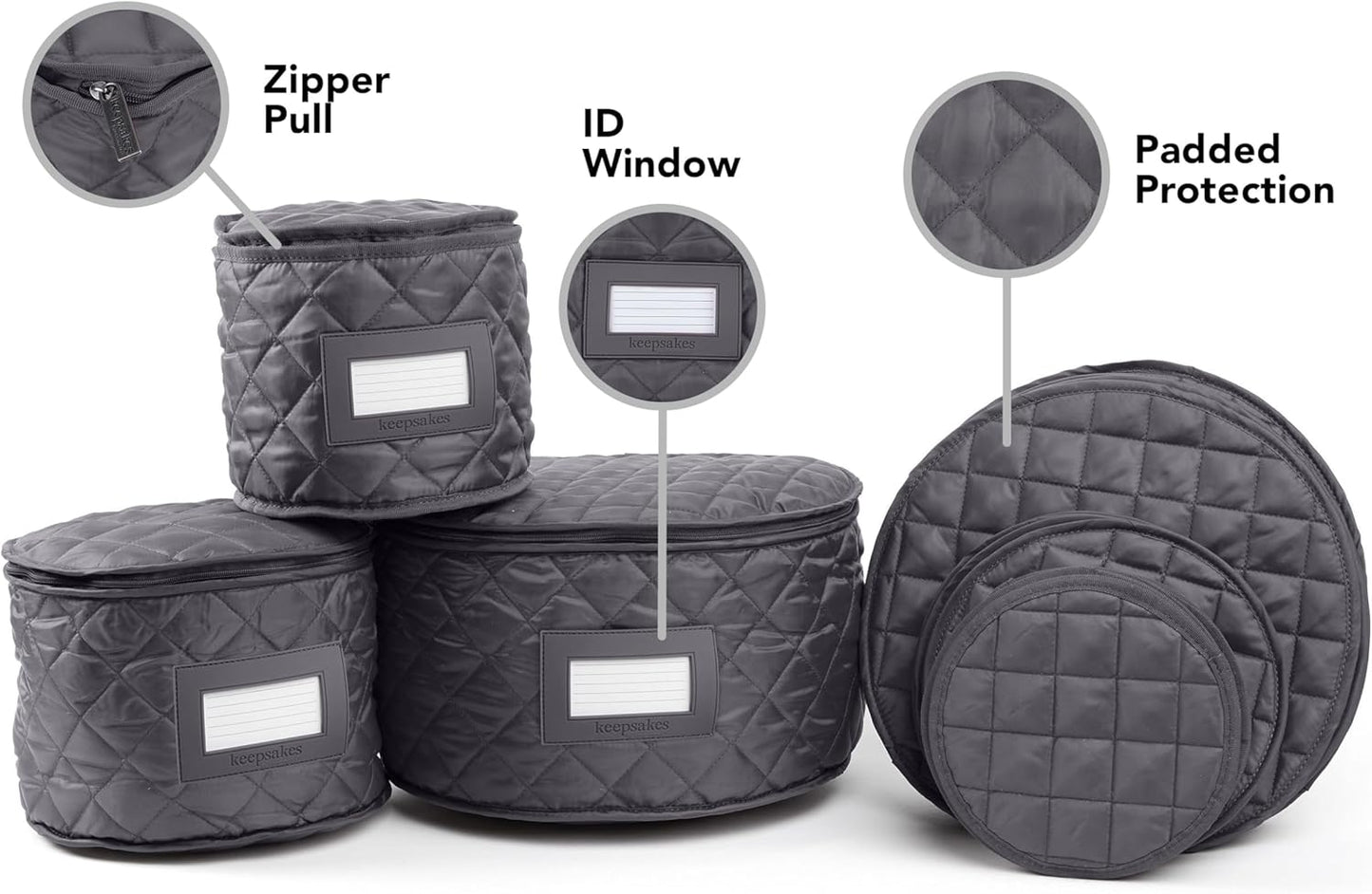 Covermates Keepsakes - Dish Storage Set - Padded Protection - ID Window - Stain Resistant - Machine Washable - China Storage, Slate