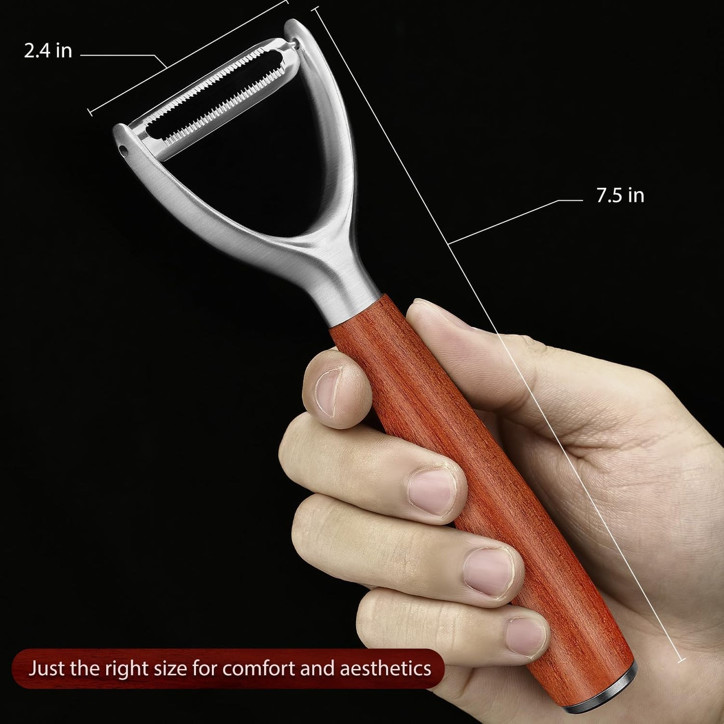 Premium high-end rosewood handle and 304 stainless steel serrated blade - ultra-sharp KULUNER Y-shaped rotary peeler for potatoes, fruits and vegetables, ergonomically designed for easy peeling