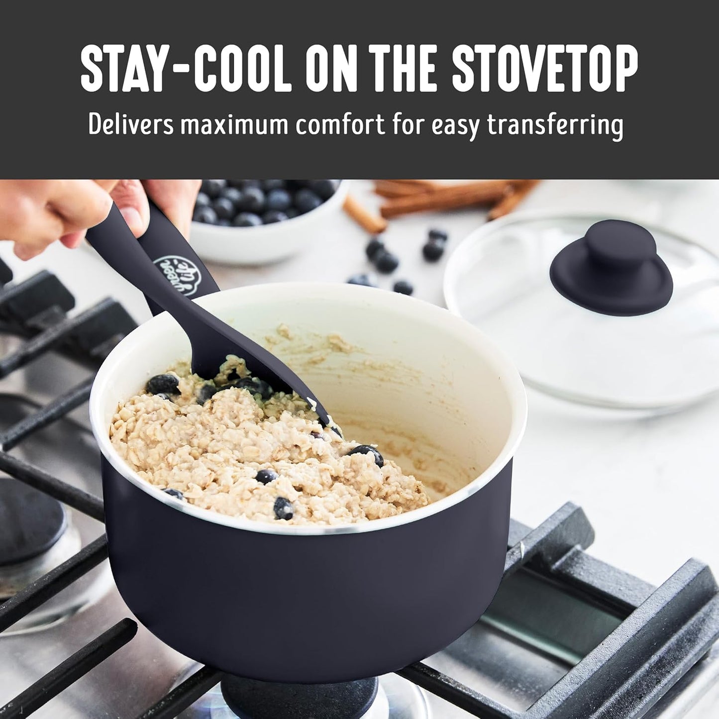 GreenLife 2 Quart Ceramic Nonstick Saucepan with Lid, PFAS-Free, Stay-Cool Handle, Multipurpose Kitchen Cooking Pot, Dishwasher & Oven Safe, Black