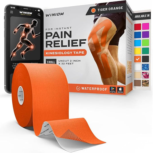 Kinesiology Tape-Incredible Support for Athletic Sports and Recovery + Free Taping Guide-Uncut 2 inch 32 feet Roll (Tiger Orange + Free Taping Guide, Pack of 1)
