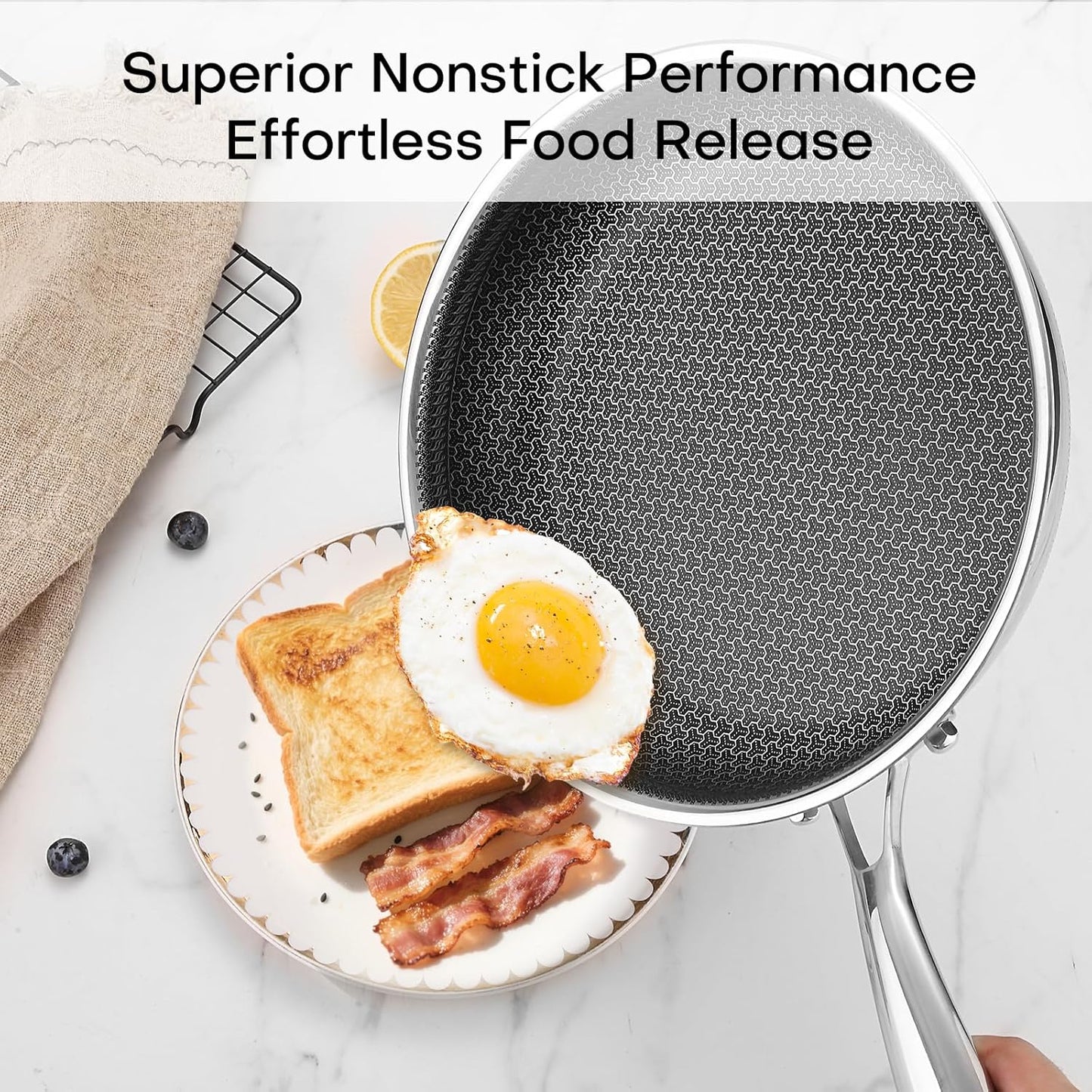 Lazycorner Non Stick Frying Pans Skillet with Lid, 10 Inch Stainless Steel Kitchen Cookware Pot, Non toxic Healthy Induction Compatible PFAS PTFE PFOA PFOS Free